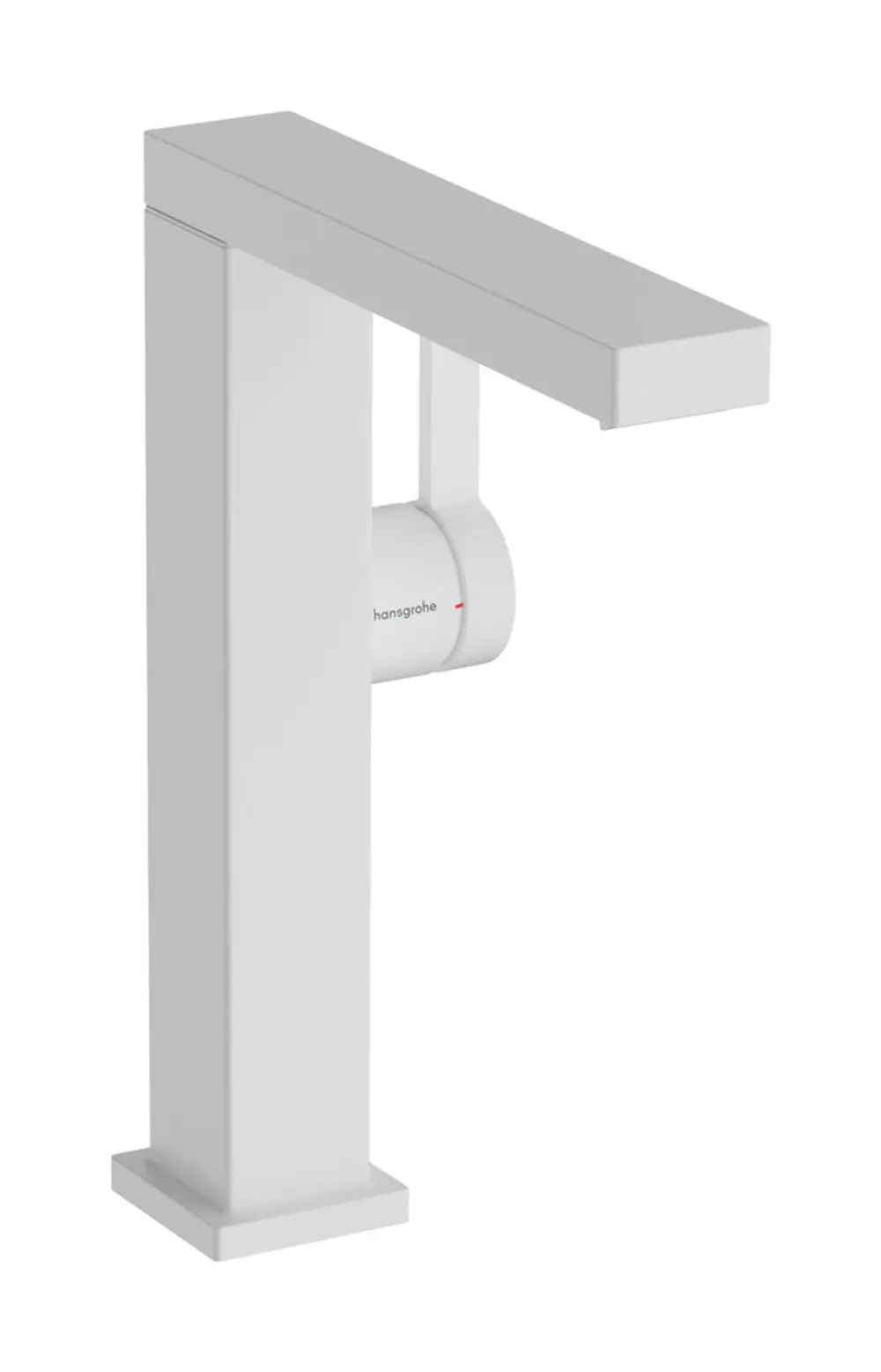 Einhebel-Waschtischmischer von Hansgrohe in Mattweiß mit schwenkbarem Auslauf und Push-Open Ablaufgarnitur. Minimalistisches Design mit rechteckiger Formgebung.